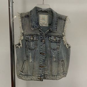 Distressed denim vest
